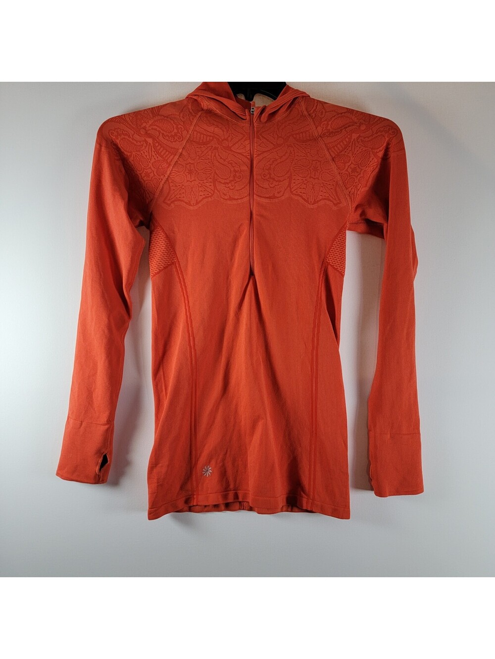 Athleta Seamless Quarter-Zip Pullover Orange Small With Thumbholes